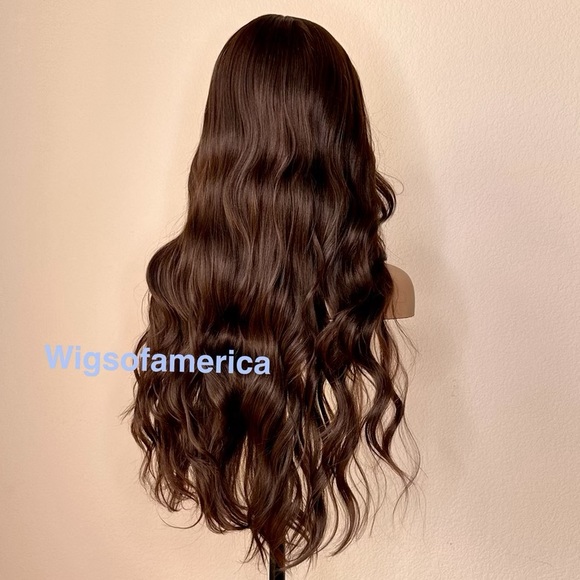 Blue wig wavy layered 26 inch long lace front middle part main image 4